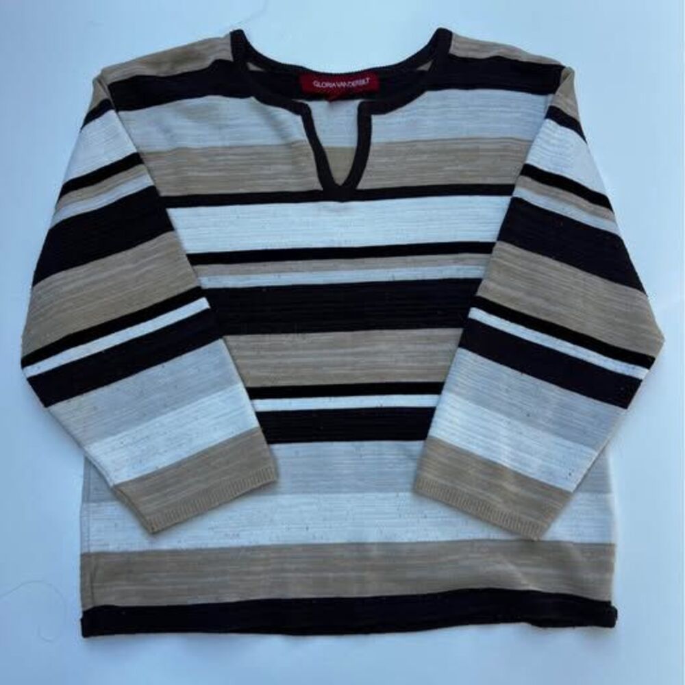 Gloria Vanderbilt Striped Split Neck Sweater